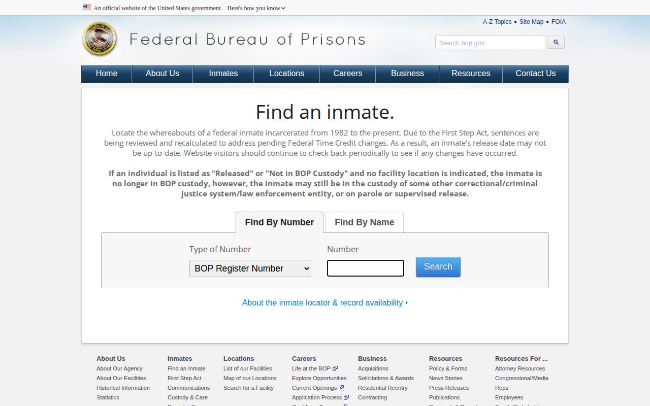 Federal Bureau of Prisons release record locator for Fayette cases